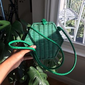 ZARA green rattan natural purse